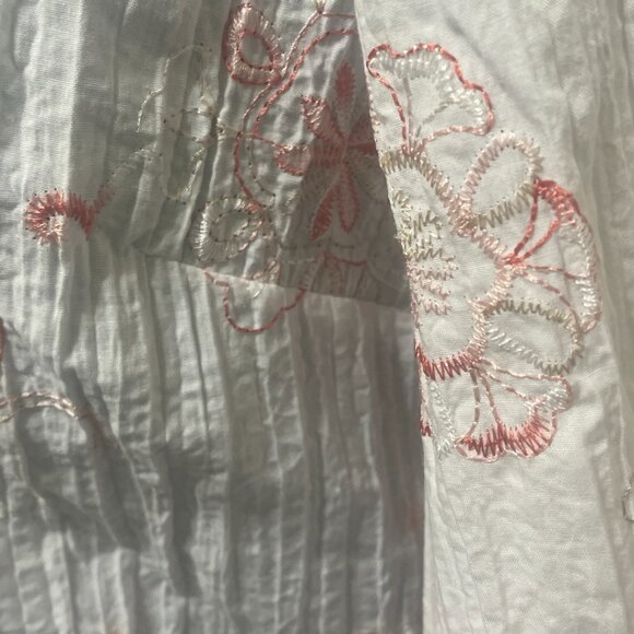 Fred David Womens L Blouse Floral Embroidered Button Front Crinkle Stretch Top - Picture 10 of 13